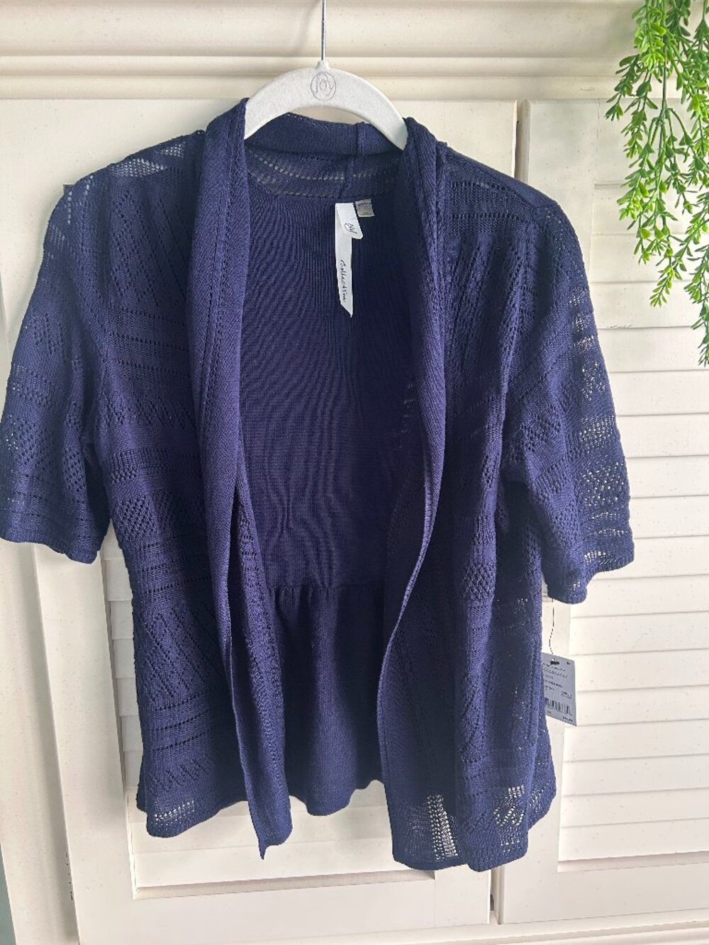 NY Collection Navy Blue Short Sleeve Collared Shrug Sweater NEW WITH TAGS
